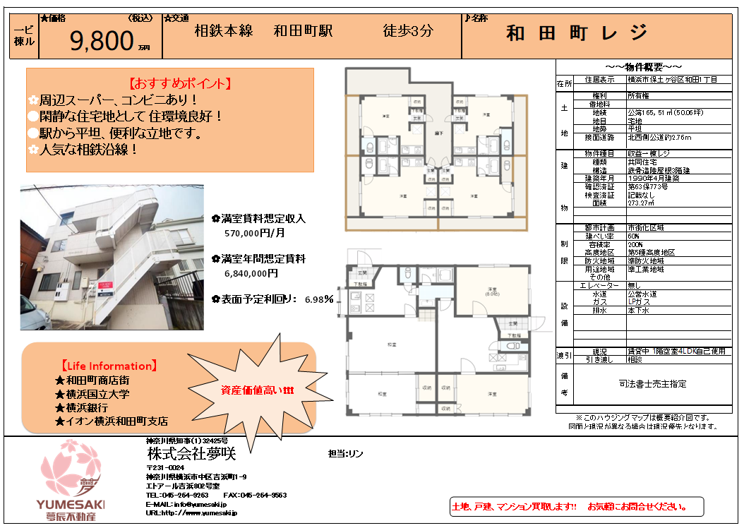 収益1棟アパート 和田町  9,800万